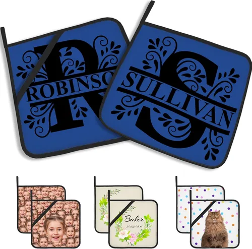 Vista 32 de Manoplas de horno personalizadas con nombre y foto, resistentes al calor y a la intemperie, para amigos y familia, como regalo de cocina, horneado