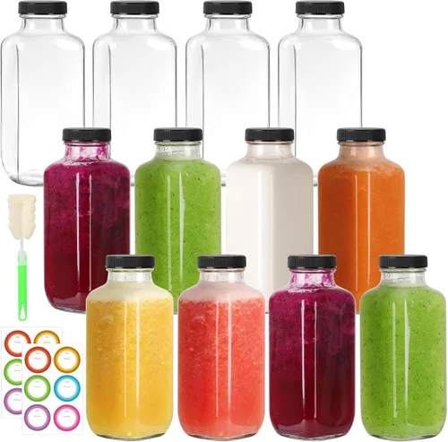 Vista 8 de Botellas de jugo de vidrio de 8 onzas con tapas, paquete de 6, botellas