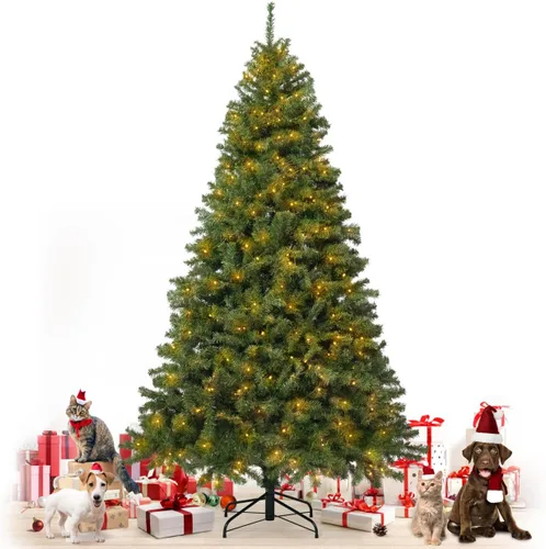 Vista 15 de Fencer Wire Árbol de Navidad artificial preiluminado de alta calidad de 6 pies con 800 puntas de ramas prearticuladas y soporte plegable, 250 luces