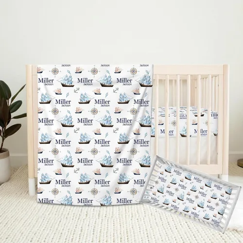 Vista 7 de Juego de cama personalizado para bebé, ropa de cama de cuna con nombre personalizado, juego de 2 piezas con edredón y sábanas bajeras Construcción
