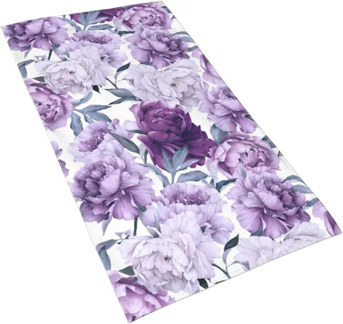 Vista 2 de VARUN Toallas largas de mano con flores moradas con hojas verdes, toalla ultra suave, sin costuras, patrón floral, pintura artística, toallas
