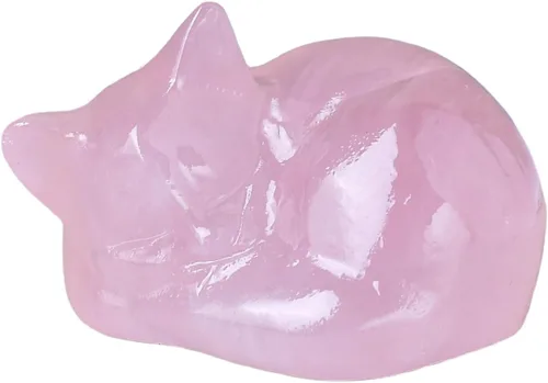 Vista 7 de Decoración de cristales de gato de granate natural, estatua de gato dormido, piedras preciosas pulidas de cristal curativo, piedras preciosas