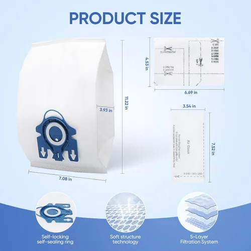 Vista 3 de Bolsas de repuesto para aspiradora GN compatibles con aspiradora Miele Classic C1, Complete C2, Complete C3, S227/S240, S270, S400, S2, S5, S8