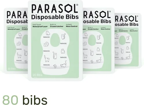 Vista 2 de PARASOL Baberos desechables, capa superior suave y absorbente con parte trasera impermeable resistente a las fugas, atrapa migajas integrado