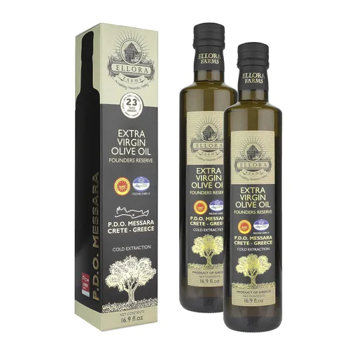 Vista 10 de Ellora Farms, Aceite de Oliva Virgen Extra Griego, Single Estate DOP Messara, Grecia, sin OMG, prensado en frío, Polifenol, Botella de vidrio, 17 FL