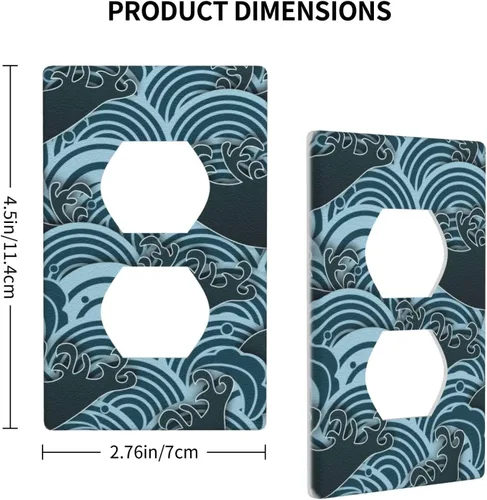 Vista 4 de Placas de pared para receptáculo de dispositivo dúplex de 1 banda, cubiertas de toma de corriente azul retro onduladas, cubiertas decorativas