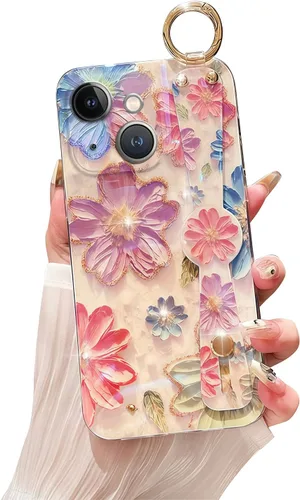 Vista 17 de Funda compatible con iPhone 11, bonito soporte para correa, margarita floral Soporte de muñequera, diseño estético suave, asa de dedo ajustable