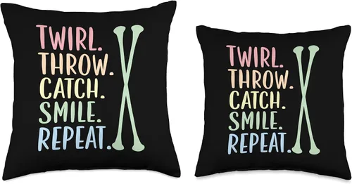 Vista 3 de Majorette Gymnastic Dancing Baton Twirl Catch. Smile. Repeat. Baton - Almohada giratoria, 16 x 16 pulgadas, multicolor