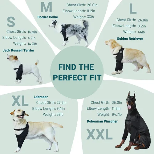 Vista 7 de Protector de codo para perro, mangas para patas de perro antilamidas para higroma, callos y alivio de la artritis, almohadillas ajustables