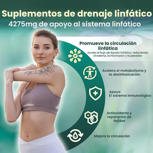 Vista 2 de Suplemento de drenaje linfático, 240 cápsulas blandas, suplemento de apoyo del sistema linfático de 4275 mg para mujeres y hombres, mezcla