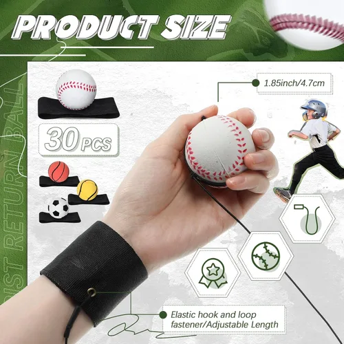 Vista 2 de Jerify - 30 unidades de pelota de retorno de muñeca en una cuerda, deportes de béisbol, regalos de fiesta de fútbol, baloncesto, muñeca de retorno
