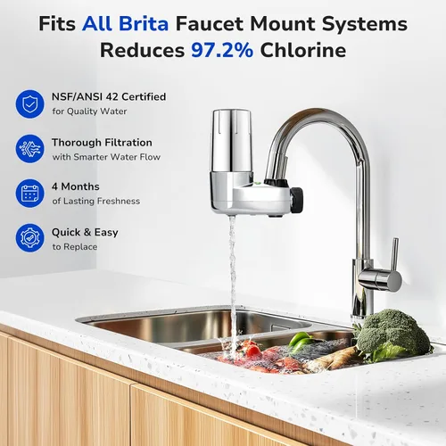 Vista 2 de Fil-Fresh Paquete de 3 filtros de agua de repuesto para sistema de filtración de grifos Brita®, certificado NSF para reducir el cloro, sin BPA, dura