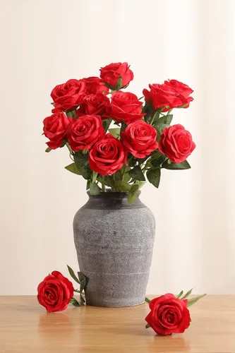 Vista 2 de Pack de 10 rosas artificiales Luyue, para decoración en fiestas, bodas, etc