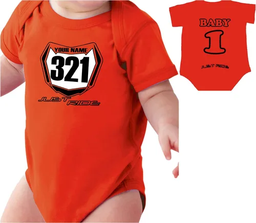 Vista 2 de JUST RIDE Motocross Baby Numero Plate One Piece Creeper Personalizado