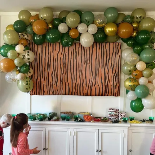 Vista 7 de Globos de color verde salvia marrón, paquete de 60 globos con estampado Verde Marrón Oro