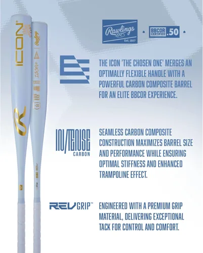 Vista 3 de Rawlings 2026 ICON The Chosen One Bate de béisbol BBCOR -3 Drop Barril de 2 5/8 pulgadas 1 pieza Compuesto