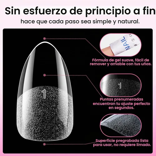 Vista 6 de Beetles Gel Polish Puntas de uñas de gel Flat-X - Almendra mediana, 320 piezas 16 tamaños, puntas de uñas postizas de acrílico suave con media mate