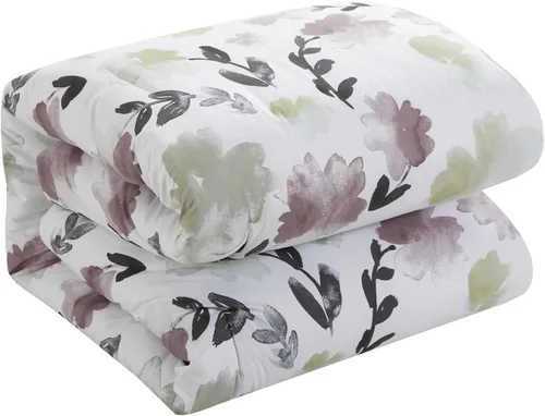 Vista 4 de Chic Home Everly Green - Juego de funda de edredón de 3 piezas reversible con estampado floral de acuarela con cierre de cremallera, fundas