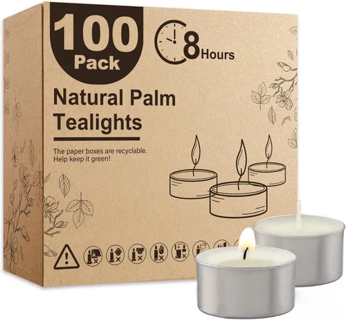Vista 12 de Ashlux Velas de té sin perfume con forma de palma, paquete de 25 unidades a granel, 4.5 horas de combustión, velas de té blancas de larga duración