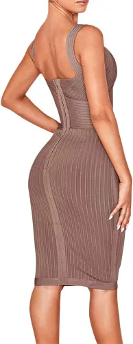 Vista 2 de HLvendage tiras cruzadas hasta la rodilla vestido de fiesta bodycon