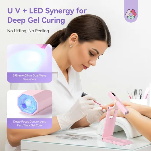 Vista 3 de SAVILAND Essentials Lámpara de uñas LED manos libres: luz UV rosa de secado rápido con soporte plegable LCD visible Temporizador de 20/60s lámpara
