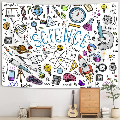Vista 4 de Tapiz de ciencia educativa, física, matemáticas, química, biología, tapiz para colgar en la pared, tapiz para estudiantes y profesores, tapiz