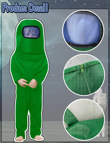 Vista 5 de Disfraz de astronauta para niños, traje espacial rojo y azul, overol de Halloween, mochila de cosplay, disfraces para niños de 3 a 10 años