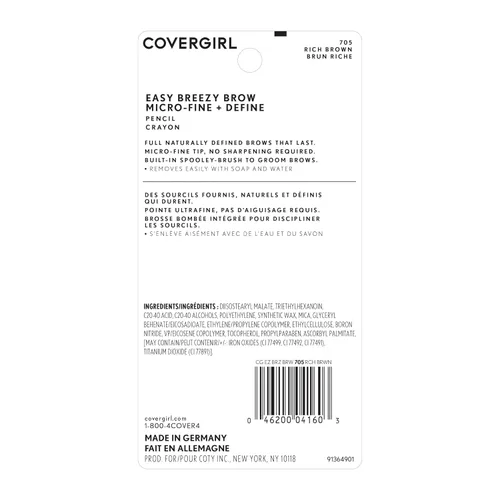 Vista 6 de COVERGIRL - Easy Breezy Brow Lápiz Micro-Fine + Define, Punta microfina, no requiere afilado, Cepillo espiral integrado, 100% Libre de Crueldad