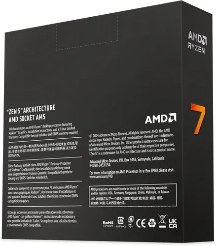 Vista 5 de AMD Procesador de escritorio desbloqueado Ryzen™ 7 9700X de 8 núcleos y 16 hilos