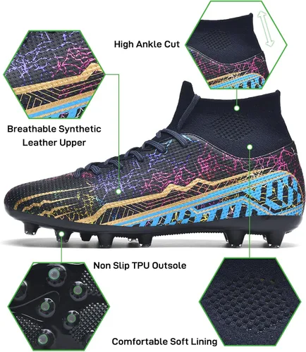 Vista 2 de Botas de fútbol unisex para hombre y mujer, FGAG, para interiores y exteriores, césped firme, picos altos, para entrenamiento profesional