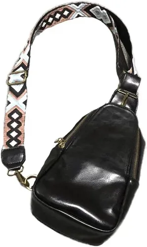 Vista 3 de Bolso de pecho para mujer, bolso bandolera pequeño de piel sintética, mochila de hombro para viajes de senderismo (negro puro)