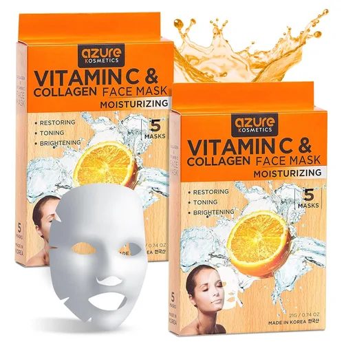 Vista 6 de Azure Cosmetics Máscara Facial Reafirmante de Oro de 24 Quilates - Antienvejecimiento, Hidratante, Tonificante y Reafirmante - Hoja Facial - Ayuda a