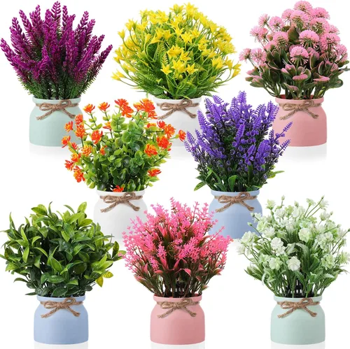 Vista 10 de Cindeer 4 piezas de flores artificiales grandes en maceta, flores artificiales de plástico para decoración del hogar, plantas artificiales
