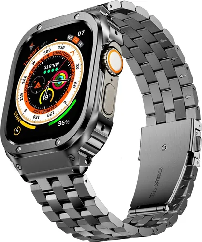 Vista 15 de SUPLINK Estuche de acero inoxidable y correa compatible con Apple Watch de 41 mm, 40 mm, 38 mm, protector de goma resistente para iWatch Apple Watch