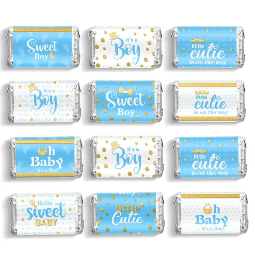 Vista 8 de Envoltorios de caramelo para Baby Shower de Clabby, Mini envoltorios de caramelo para Baby Shower, Miniaturas de caramelo en barra, etiquetas