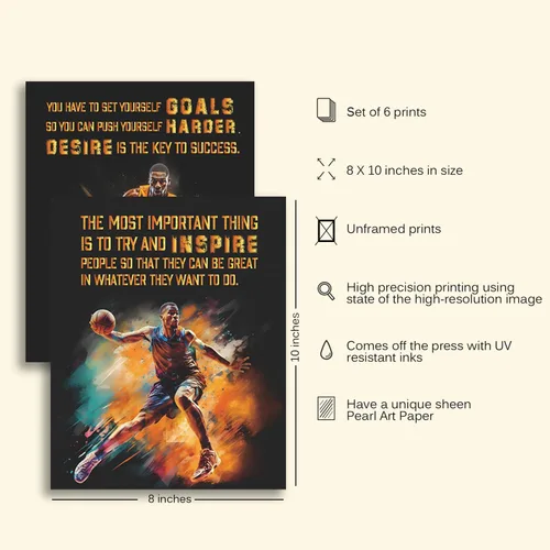Vista 7 de Póster con cita motivacional, decoración deportiva inspiradora para habitación de niños y hombres, regalo para fanáticos del baloncesto, juego de 6
