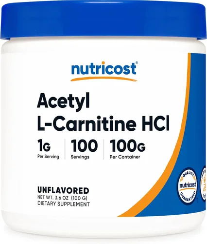Vista 5 de Nutricost Acetil L-carnitina (ALCAR) 100 GMS (paquete de 2) – 100 porciones cada una – 1000 mg por porción – Polvo puro de acetil L-carnitina – Sin