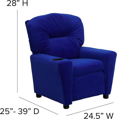 Vista 2 de EMMA + OLIVER Reclinable infantil de microfibra azul con portavasos