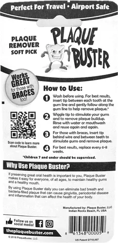 Vista 8 de Plaque Buster Púa interdental suave, estimulador de encías y removedor de placa, fabricado en Estados Unidos, para salud bucal y encías saludables