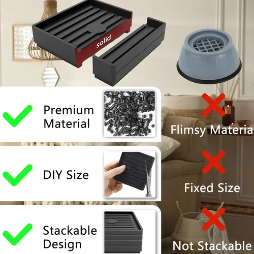 Vista 6 de Elevadores de cama resistentes, juego de 8, elevadores cuadrados apilables para muebles, elevadores de muebles de cama ajustables, altura de 0.5 a 2