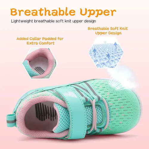 Vista 3 de BARERUN Zapatos deportivos para bebés y niños pequeños, suela antideslizante suave, para recién nacidos, primeros pasos, transpirables, atléticos