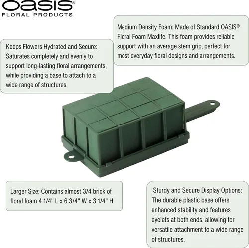 Vista 3 de Oasis FLORACAGE® - Soporte grande, caja de 12 – Standard Oasis® MaxLife, espuma enjaulada sobre base de plástico – Montaje seguro para caballetes