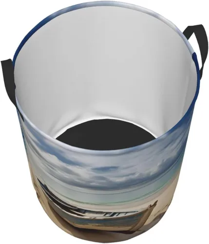 Vista 3 de Boat on the Beach print Circular Hamper Waterproof Storage Bin Organizer Basket Laundry Hamper With Handles For Clothes Toys Small