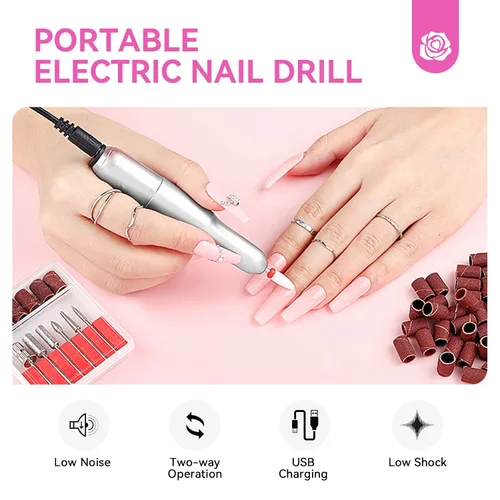 Vista 5 de Kit de uñas acrílicas SAVILAND con taladro: juego profesional de polvo acrílico de 0.5Oz transparente/blanco/rosa y líquido de 50ml con taladro
