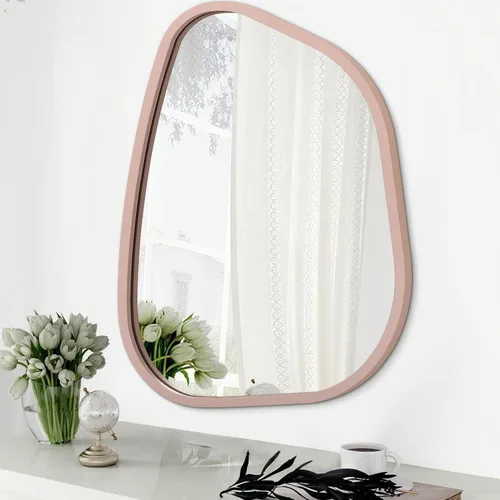 Vista 13 de Espejo asimétrico para pared, marco de madera ovalado irregular, moderno, único, espejo de pared decorativo para baño, sala de estar, dormitorio