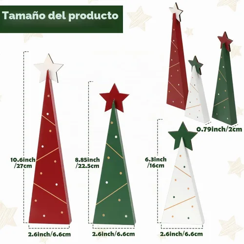 Vista 2 de Amorita Decoración rústica de Navidad de 3 piezas, árboles de Navidad de madera, decoración de mesa, árbol de madera independiente, centros de mesa