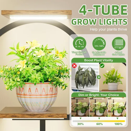 Vista 2 de POZILAN Soporte para plantas de interior con luces de cultivo, estante de esquina de 55 pulgadas de alto, estante de luz de cultivo de 9 niveles