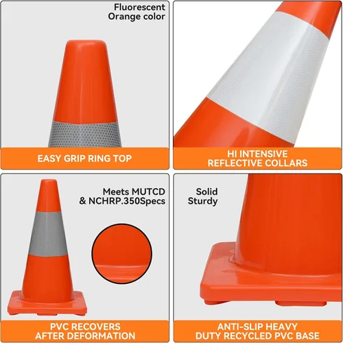 Vista 4 de Juego de 6 conos de seguridad de tráfico de PVC de 18 pulgadas con collar reflectante (6 conos)