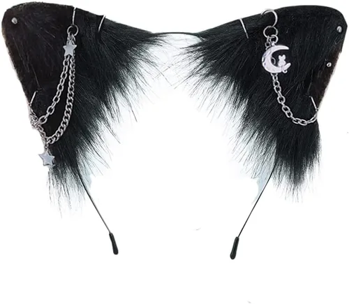 Vista 5 de VIGVAN Accesorios de orejas de gato para cosplay, punk, gótico, cruz, orejas de gato, pinzas para la cabeza