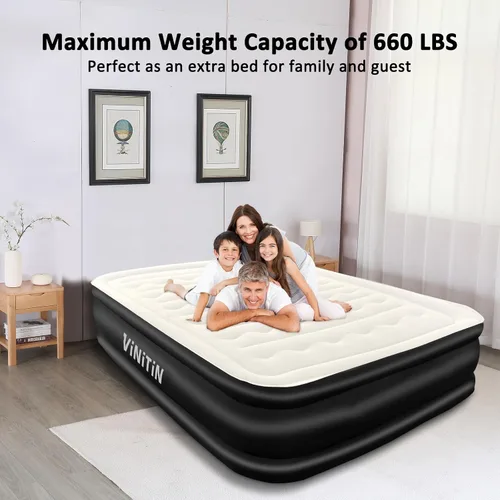 Vista 6 de Colchón de aire Queen con bomba integrada, colchón inflable elevado de 18 pulgadas con autoinflado/desinflado, colchón inflable con superficie